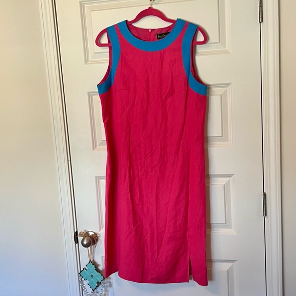 Harve Benard Hot Pink Sheath Dress with Turquoise Trim - Picture 2 of 5